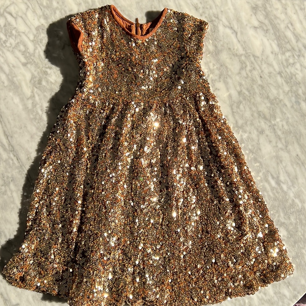 Pink Chicken Gold Sequin Cap Sleeve Dress Size 5T